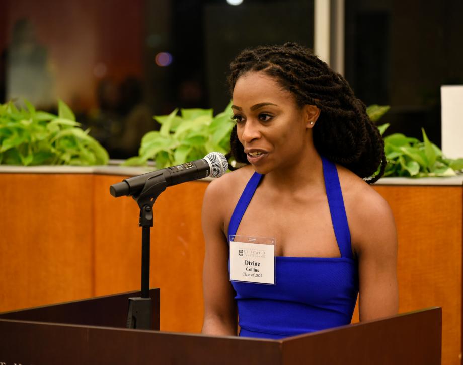 Divine Collins, '21, introduced Judge Parsons' great granddaughter, Grace Parsons, age 9. Collins is a BLSA L representative and a member of the planning committee.