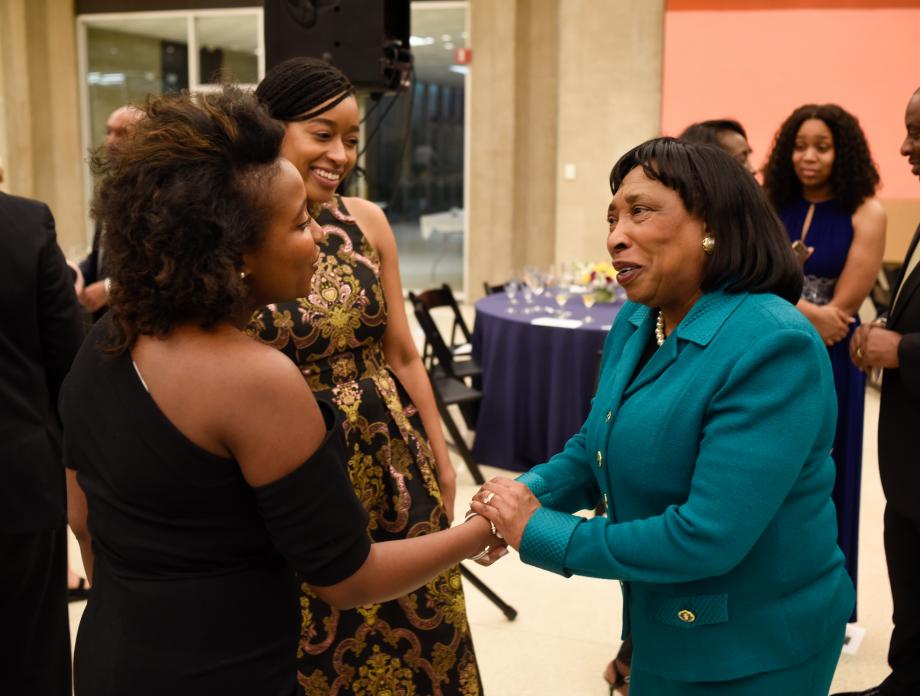 Donald greeted BLSA members Deanna Hall, '20, and Kimberly Waters, 19.
