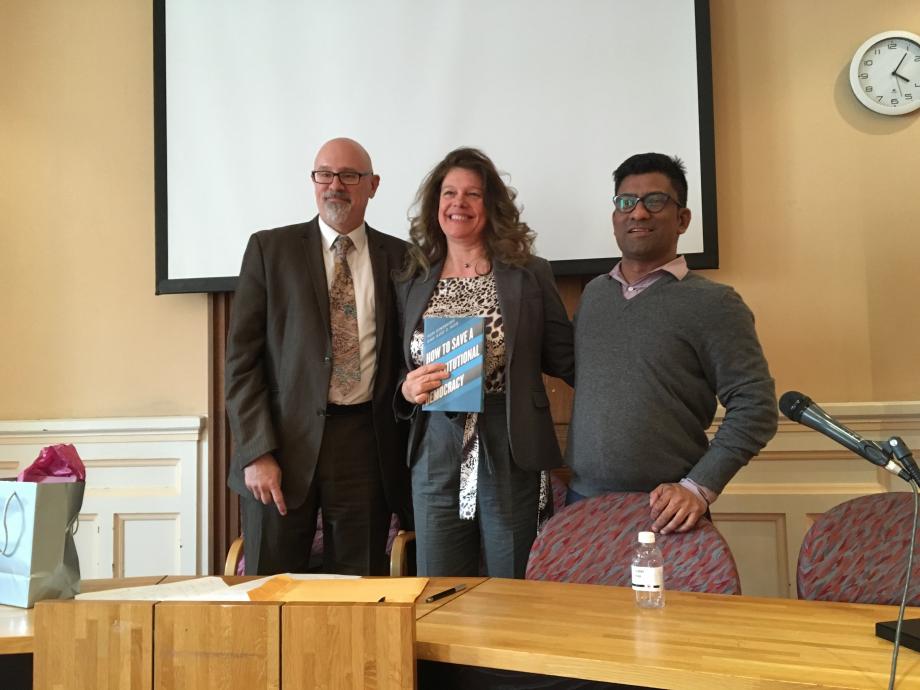 In Paris, students attended the Conference on Immigation and Human Rights at the University of Chicago Center in Paris. Professors Tom Ginsburg, Aziz Huq, and Claudia Flores all participated in the conference. At the Sorbonne in Paris, Ginsburg and Huq (shown with host Professor Laurence Burgorgue-Larsen) also spoke and answered questions about their book, How to Save a Constitutional Democracy.