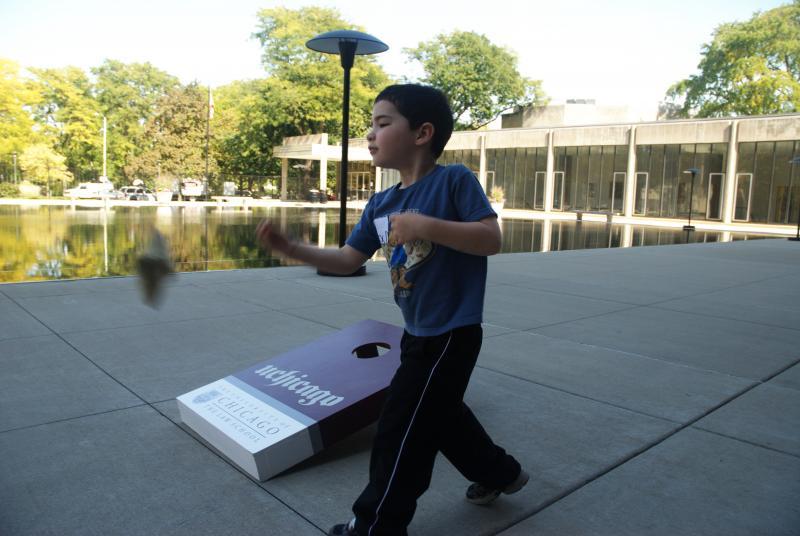 The weather was warm, so the bean bag toss was open for business. 