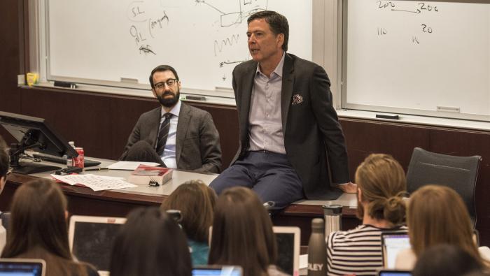 Comey talks to Law School students during Criminal Procedure.