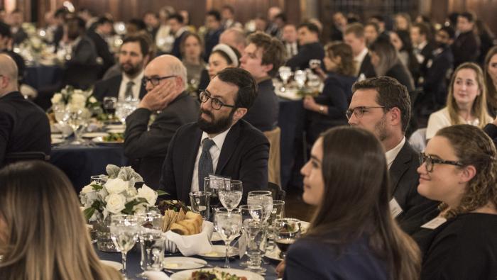 Students and faculty listen to Doerfler speak.