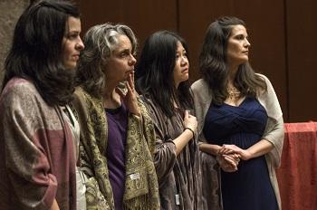 Claudia Flores, Emily Buss, Jajah Wu, and Moran Sadeh as Trojan women