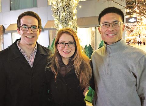 Current and former Bristow Fellows, from left: Joseph Schroeder, '15, Maggie Upshaw, '16, and Eric Tung, '10.