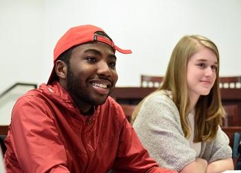 Woodlawn student Khari Spencer and Lab student Marisa McGehee participate in a classroom discussion.