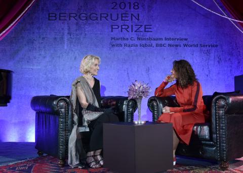 Martha Nussbaum and Razia Iqbal speak at the Berggruen Prize Gala. Photo: Eugene Gologursky/Getty Images for Berggruen Institute