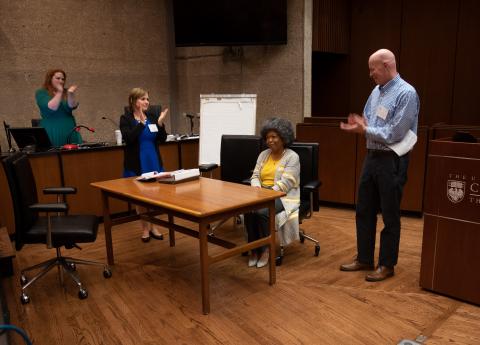 Erica Zunkel and Craig Futterman thank Herschella Conyers for being the "heart and soul" of the workshop.