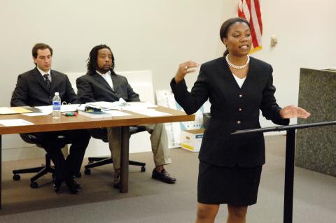 Annette Moore, '06, presents an argument during the mock trial in 2005.