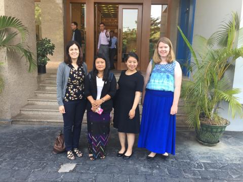 Claudia Flores, Amanda Ng, '17, and Alli Hugi, '18, meet with an activist in Myanmar in 2017.