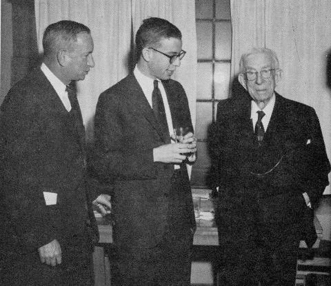 Frank, '23, Denny, '59, and Isaac Mayer at the Law School's Mayer Lecture in 1959.