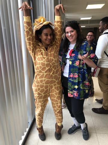 Caroline Ferguson (left) and Elle D'Amore at the Law School on Halloween.