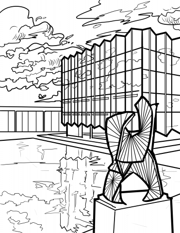Line drawing of the Law School facade
