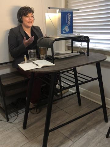 Kelly Gregg, '22, set up a virtual interviewing station in her apartment.