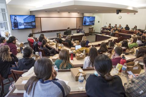 full classroom listening to the judge