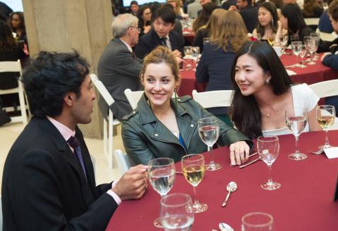 students chat at the dinner