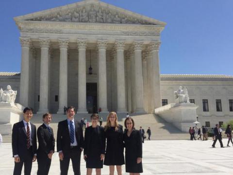 Clinic students on court steps