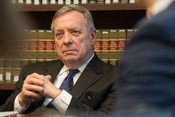 Senator Durbin listens intently