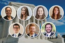 Seven Supreme Court clerk alumni  with background of US Supreme Court
