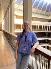 Veronica Tait leaning on railing