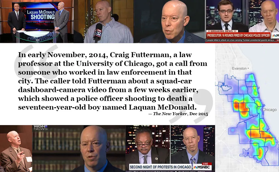 A collage of Craig Futterman speaking on news shows about Laquan McDonald
