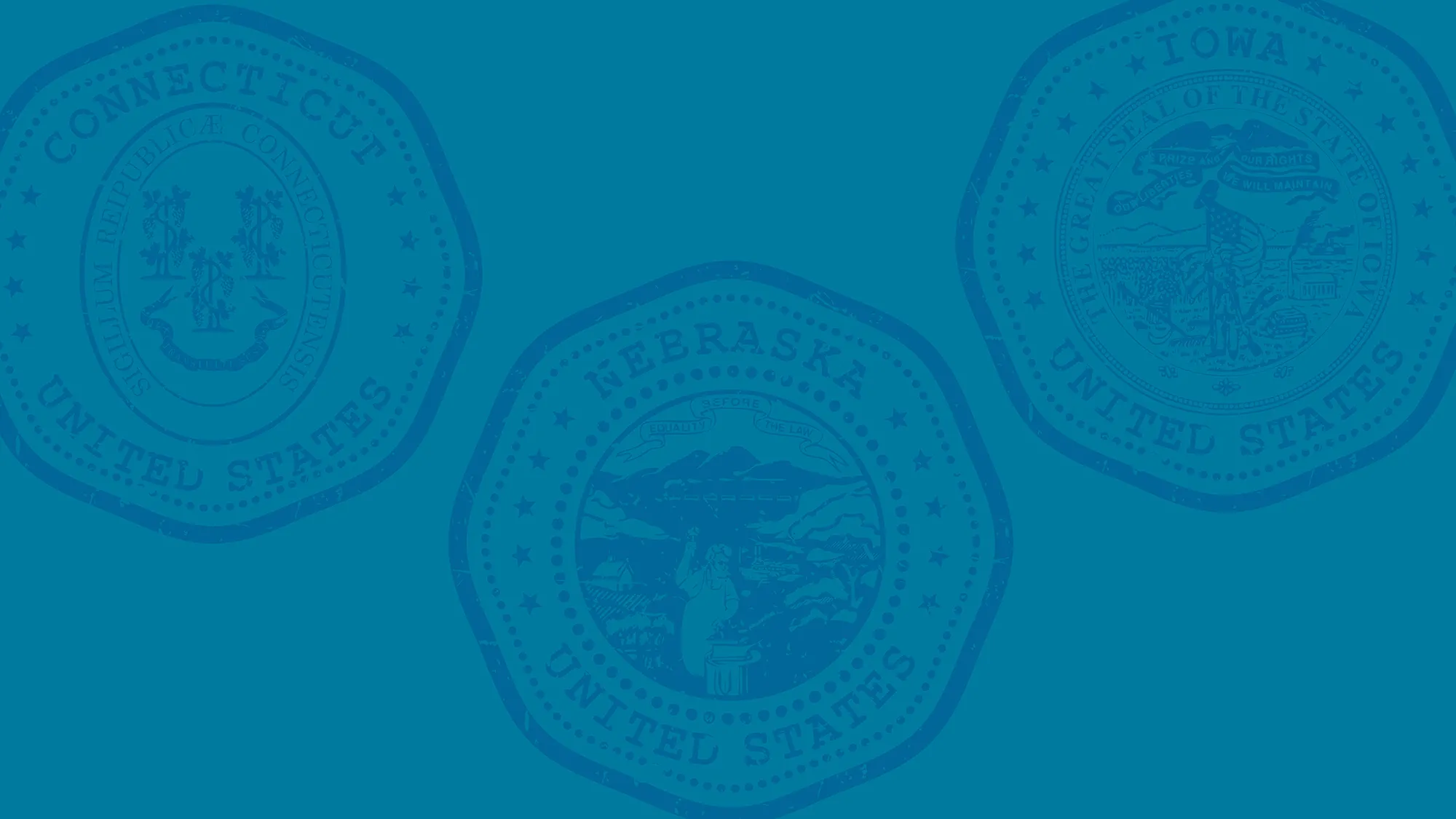 Graphic art of seals for Connecticut, Iowa, and Nebraska