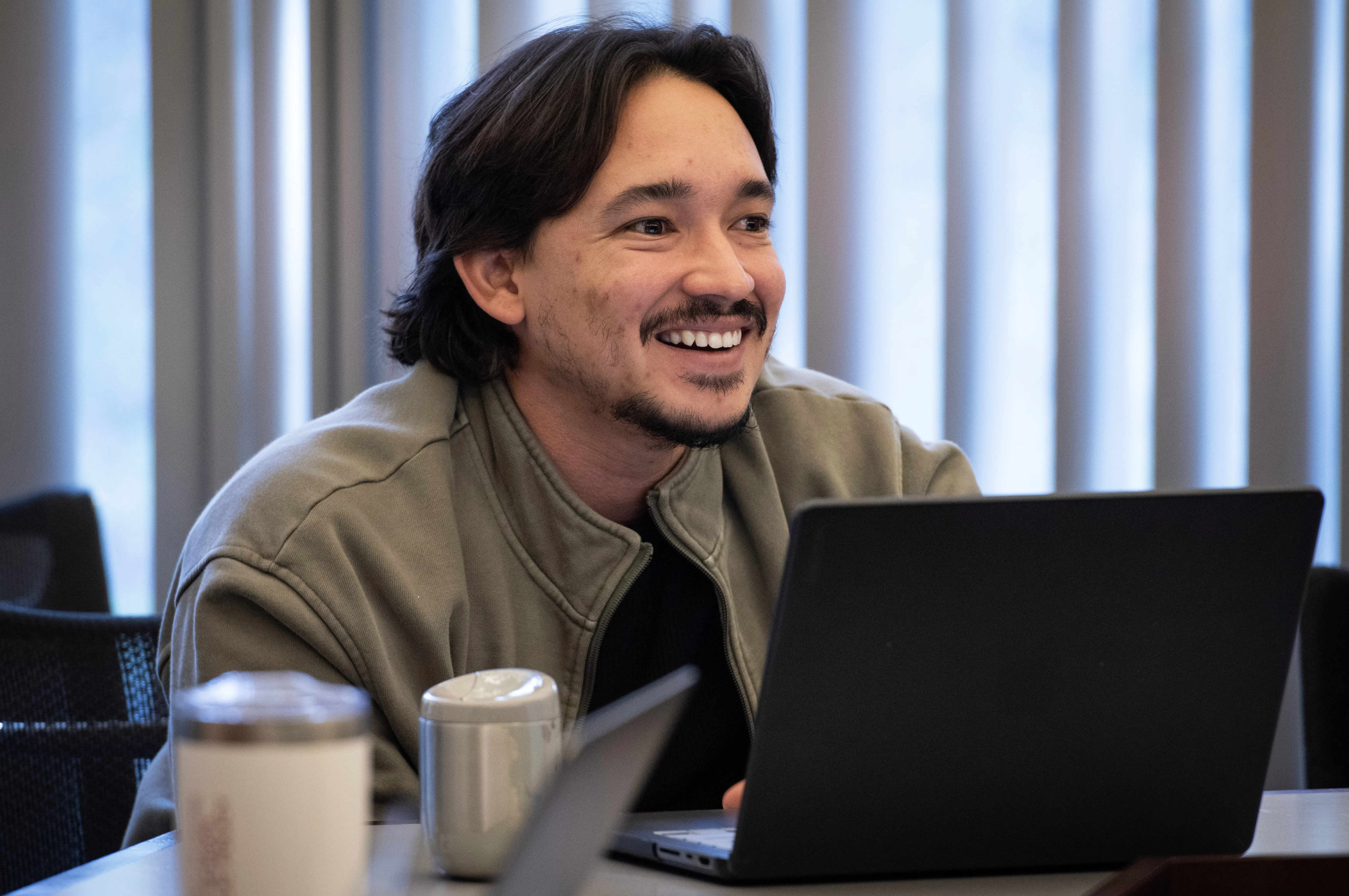 Adam Ordonez speaks at the AI Lab.